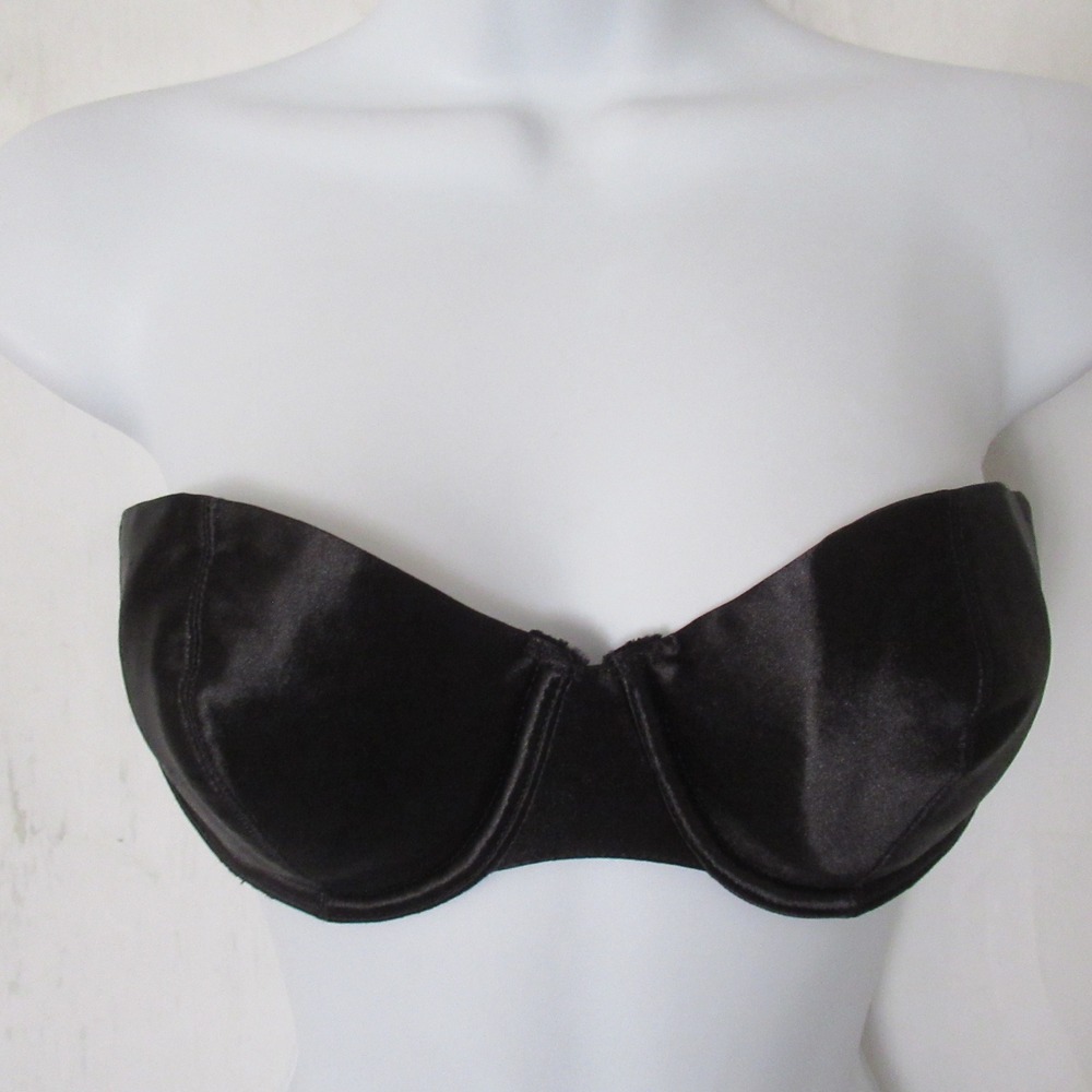 Vintage Victorias Secret Bra 34B Black Satin Strapless Underwire‎